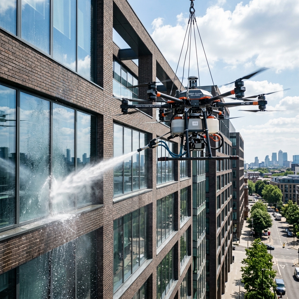 AeroWash Drone cleaning high-rise building
